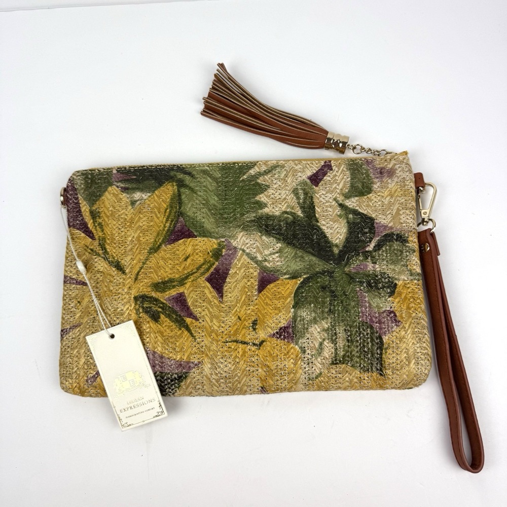 Urban Expressions Fifi Wristlet Clutch Vegan PETA Friendly Floral Tassel NWT